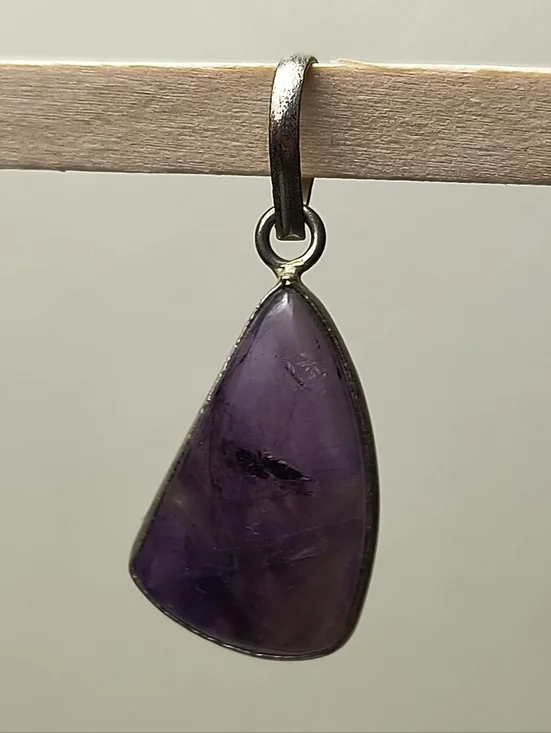Handmade Artisan Silver Tone Amethyst Teardrop Pendant - Purple - Picture 4 of 5